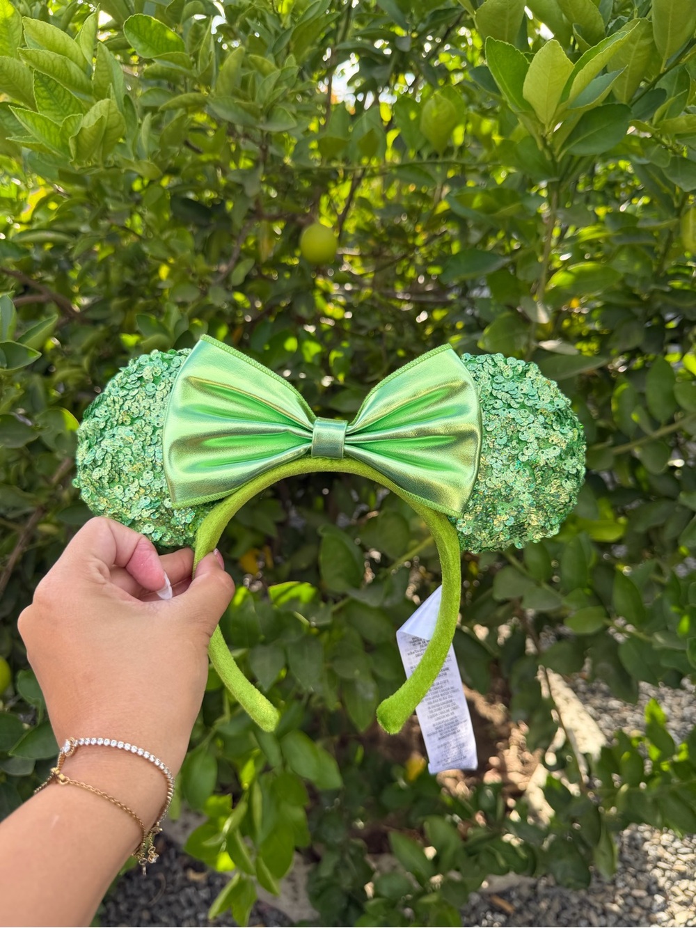 Green Sequin Mouse Ear Headband with Metallic Bow